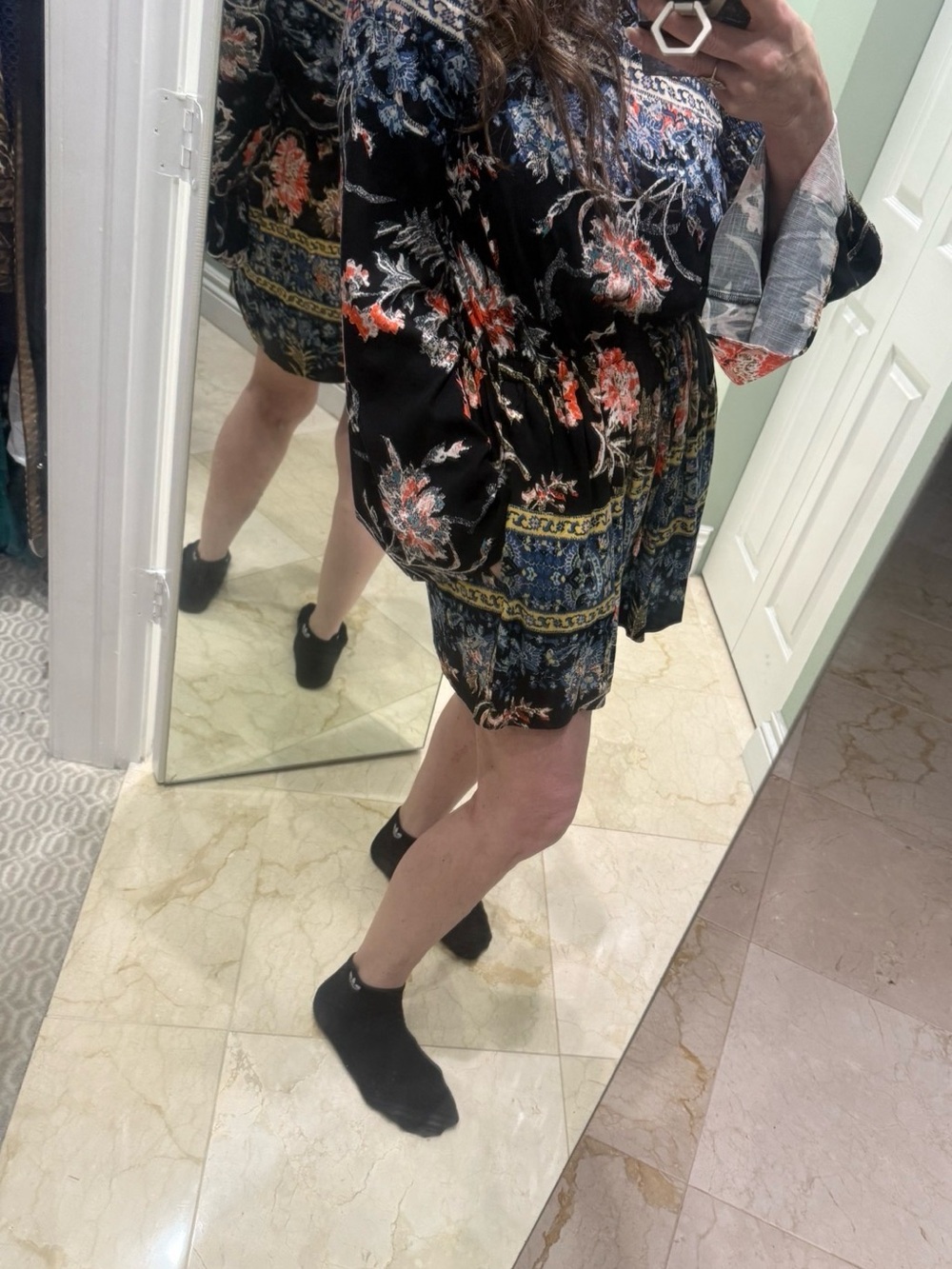 Free people Floral Boho Tiered Mini Skirt - Black & Blue